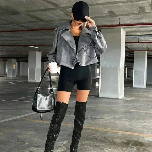 Grey Casual Women's Coolane Zip Up Moto Jacket - Picture 6 of 7